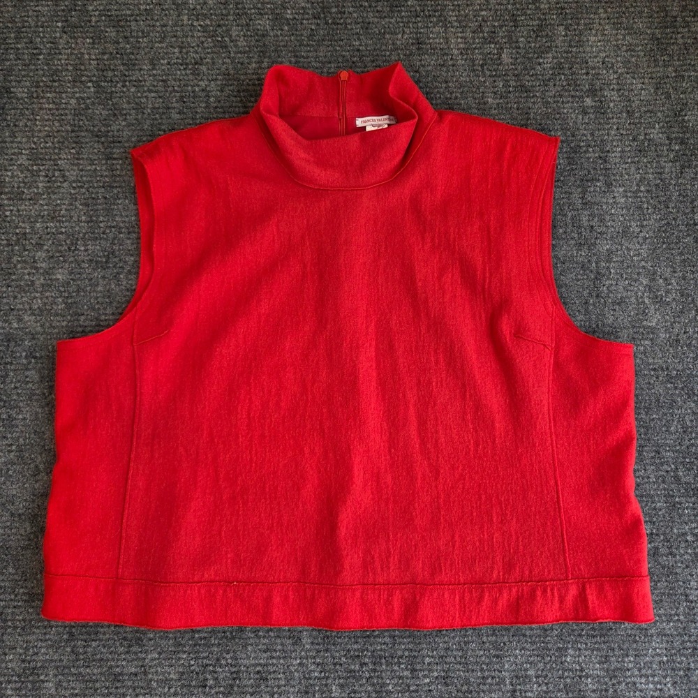 Frances Valentine Red 100% Wool Mock Neck Sleeveless Shell Top Vest